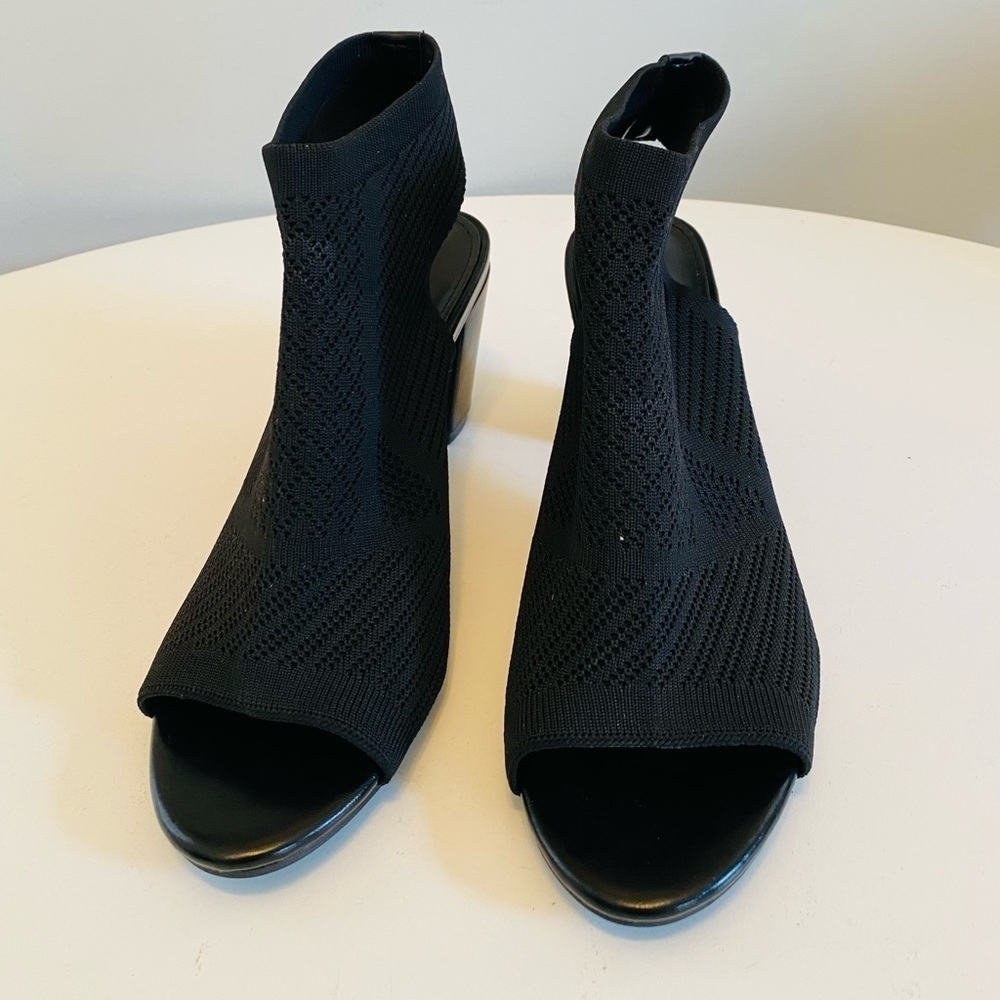 Peep Toe Booties, Size 40, Minimalist Open Toe Chunky Heeled Slingback Boots - Picture 8 of 9